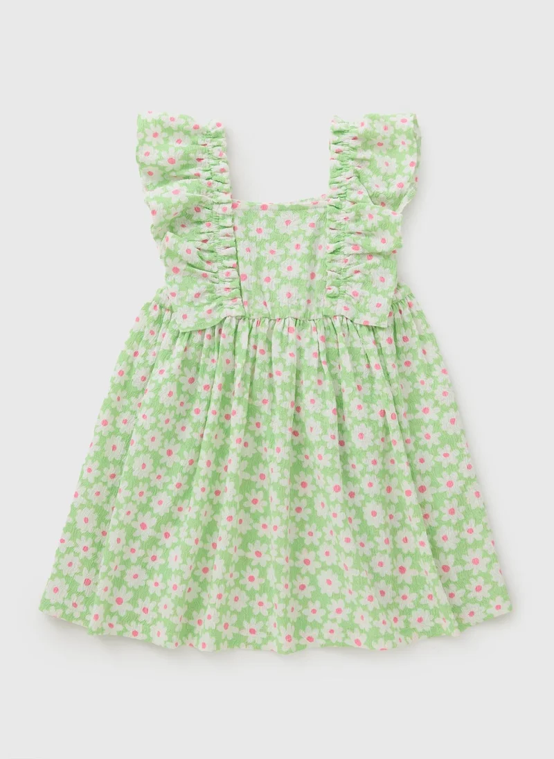 ماتلان Girls Green Daisy Crinkle Dress